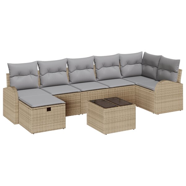 Ensemble de canapé de jardin de 8 pièces avec coussins beige en rotin poly
