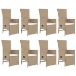 vidaXL Ensemble à manger de jardin et coussins 9 Pièces beige Poly rotin