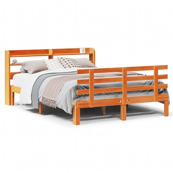 vidaXL Cadre de lit et tête de lit sans matelas cire marron 120x200 cm