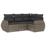 vidaXL Salon de jardin 4 Pièces avec coussins gris résine tressée