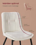 Lot de 4 chaises salle à manger chaise de cuisine rembourrée chenille jusqu’à 120 kg double coussin pieds en métal moderne pour salle à manger cuisine blanc 12_0006214