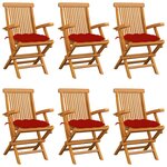 vidaXL Chaises de jardin avec coussins rouge lot de 6 Bois teck massif