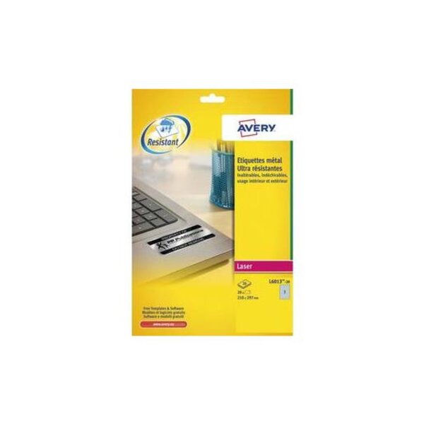Boîte de 20 étiquettes ultra-résistantes métalliques 210 x 297mm l6013-20 avery