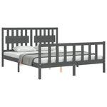 vidaXL Cadre de lit avec tête de lit gris King Size bois massif