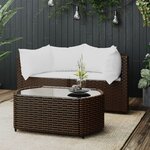 vidaXL Salon de jardin 3 Pièces avec coussins marron résine tressée