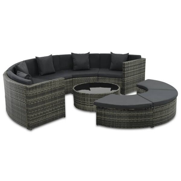 vidaXL Salon de jardin 7 Pièces avec coussins Résine tressée Gris