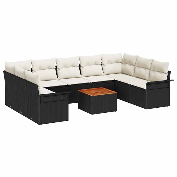 vidaXL Ensemble de canapé de jardin 10 Pièces Noir  Crème 55 x 55 x 37 cm