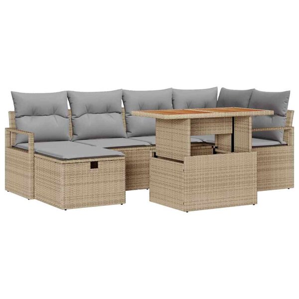 vidaXL Ensemble de canapé de jardin 7 Pièces Beige polyrotin