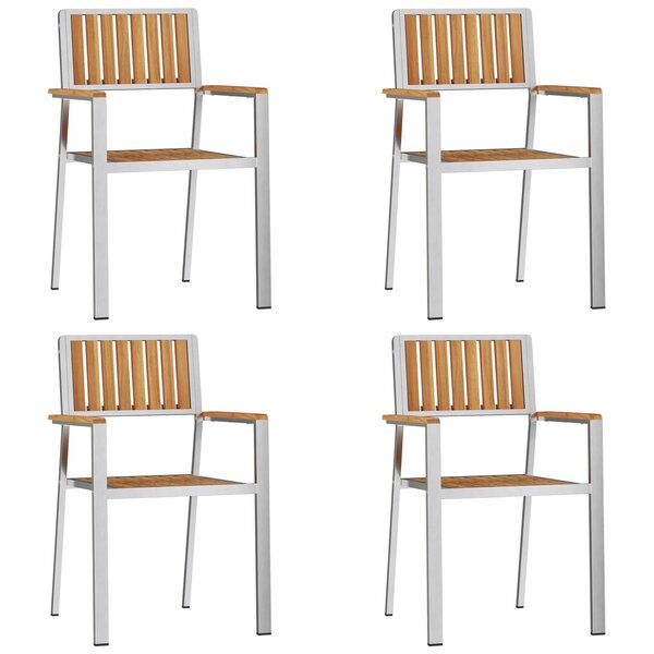 vidaXL Chaises de jardin empilables 4 Pièces en bois massif teck et acier inoxydable