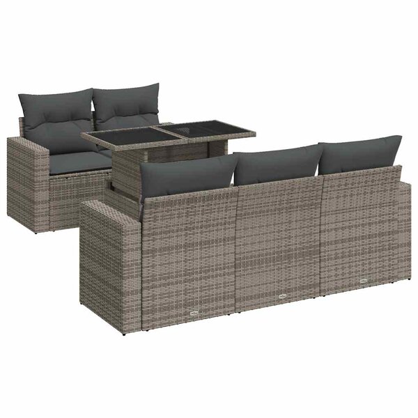 vidaXL Salon de jardin 6 Pièces avec coussins gris résine tressée