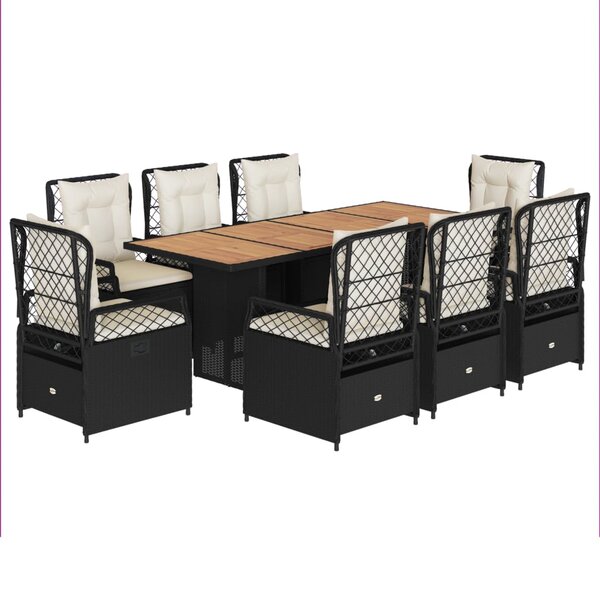 vidaXL Ensemble à manger de jardin 9Pièces coussins noir résine tressée