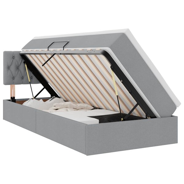 vidaXL Lit de rangement LED avec matelas Gris clair 100 x 200 cm Tissu
