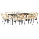 vidaXL Ensemble à manger jardin coussins 9Pièces marron poly rotin verre