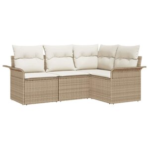 vidaXL Ensemble de canapé de jardin 4 Pièces Beige Poly rotin
