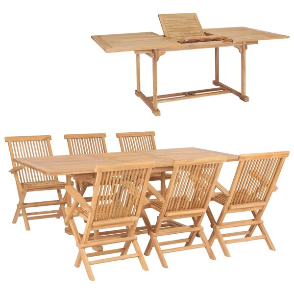 vidaXL Ensemble à manger d'extérieur 7Pièces 150-200x100x75cm Teck massif