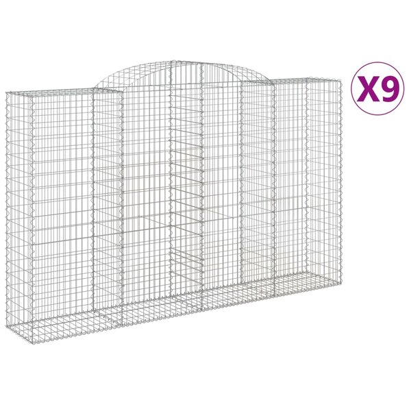 vidaXL Paniers à gabions arqués 9 Pièces 300x50x180/200 cm fer galvanisé