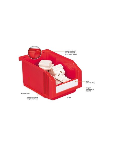 20 X (COLIS  10 BACS) Bac à bec plastique haute résistance rouge 400 x 400 x 240mm