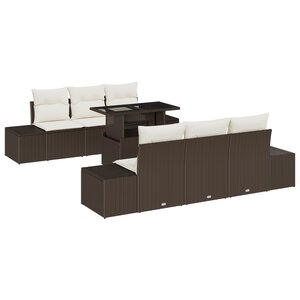 vidaXL Canapé de jardin 7 pièces avec coussins marron en poly rotin