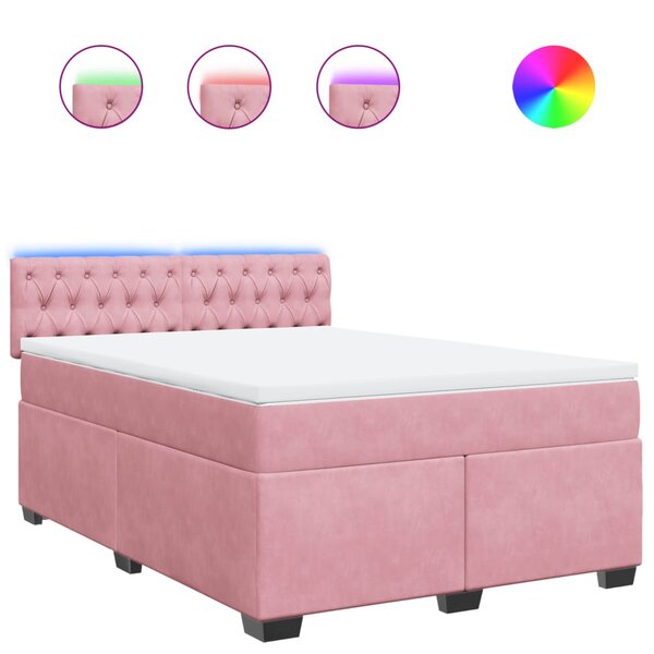 vidaXL Sommier à lattes de lit avec matelas Rose 140x190 cm Velours