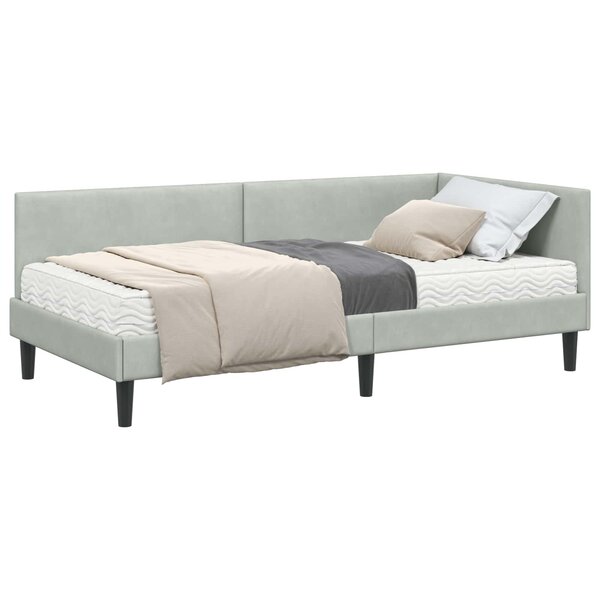 vidaXL Cadre de lit d'angle avec matelas 2 pc Gris clair 80 x 200 cm