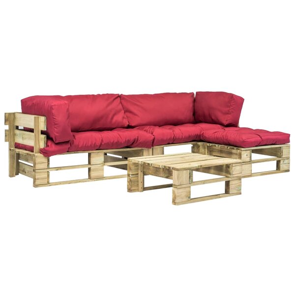 vidaXL Salon palette de jardin 4 Pièces avec coussins rouge bois