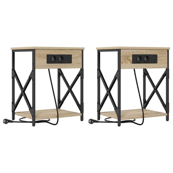 vidaXL Table de nuit avec station de chargement 2 Pièces Chêne sonoma