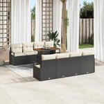 Ensemble de canapé de jardin de 9 pièces avec coussins en poly rattan noir acacia