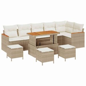 vidaXL Ensemble de canapé de jardin 10 Pièces Beige Poly rotin