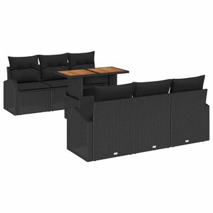 vidaXL Ensemble de canapé de jardin 7 Pièces Noir Poly rotin