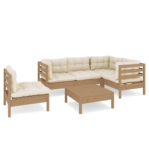 vidaXL Salon de jardin 6 Pièces avec coussins Marron miel Bois de pin