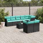 vidaXL Salon de jardin 9 Pièces avec coussins noir résine tressée