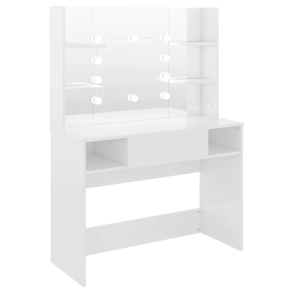 vidaXL Table de maquillage avec éclairage LED MDF Blanc brillant