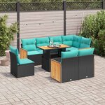 vidaXL Salon de jardin avec coussins 9 Pièces noir résine tressée acacia