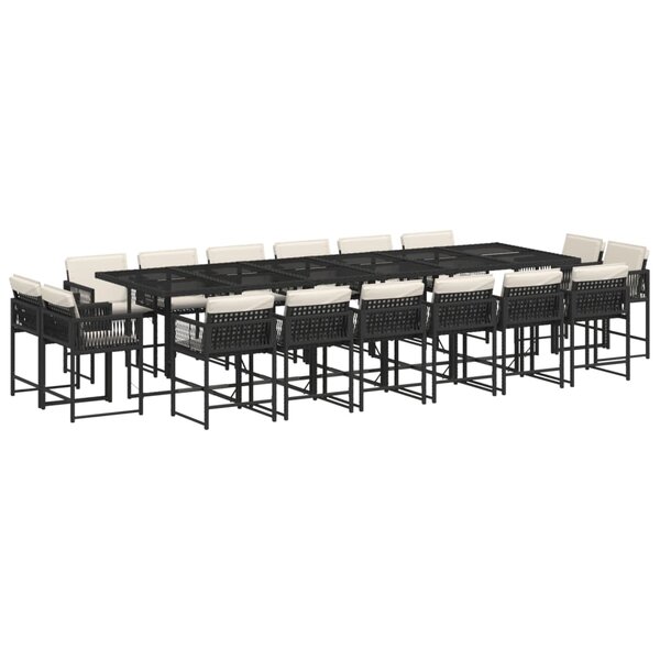 vidaXL Ensemble à manger de jardin 17 Pièces coussins noir résine tressée