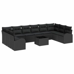 vidaXL Ensemble de canapé de jardin avec coussin 11 Pièces Noir polyrotin
