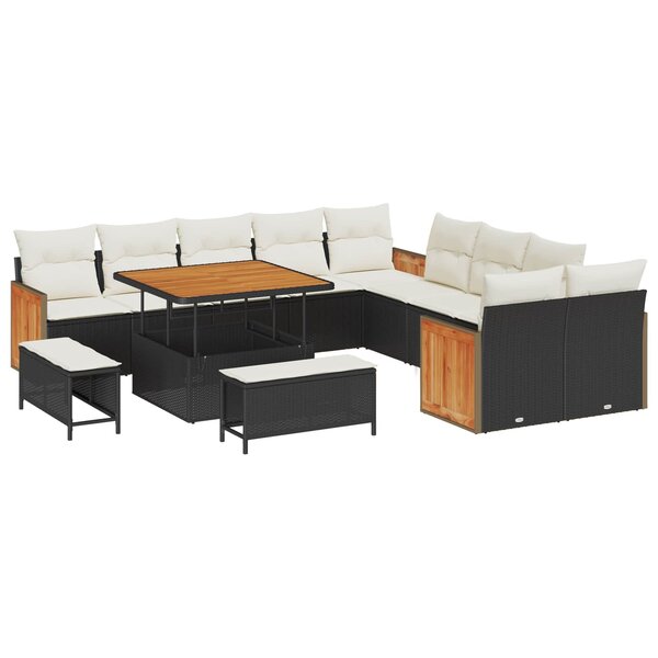 vidaXL Ensemble de canapé de jardin avec coussin 13 Pièces Noir et Crème