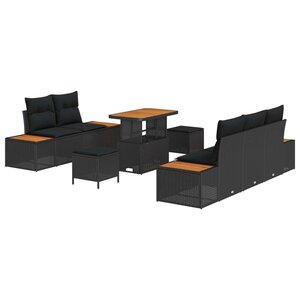 vidaXL Ensemble de canapé de jardin avec coussin 8 Pièces Noir