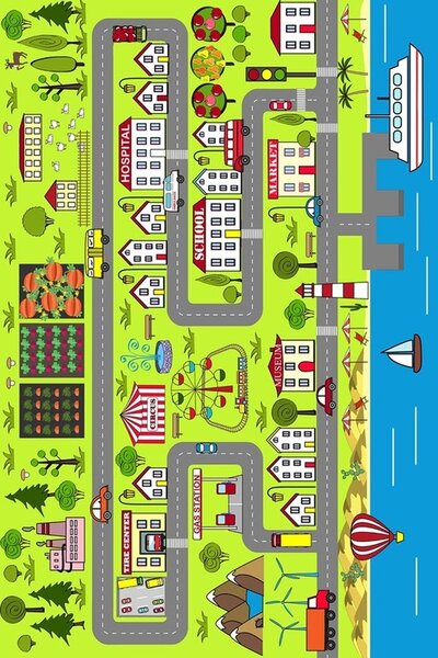 Tapis enfant Circuit de voiture 100 x 160 cm - Multicolore