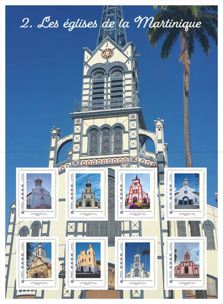 Collector 8 timbres - Les églises de Martinique - Lettre Verte
