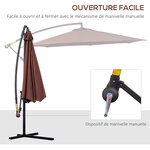 Parasol déporté octogonal à manivelle inclinable manivelle avec pied en acier diamètre 3 m chocolat