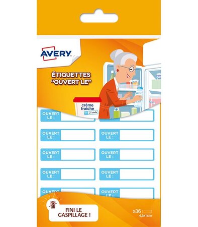 Ouv36 - 36 étiquettes ''ouvert le'' - 45 x 10 mm avery