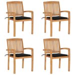 vidaXL Chaises de jardin empilables avec coussins lot de 4 Teck solide