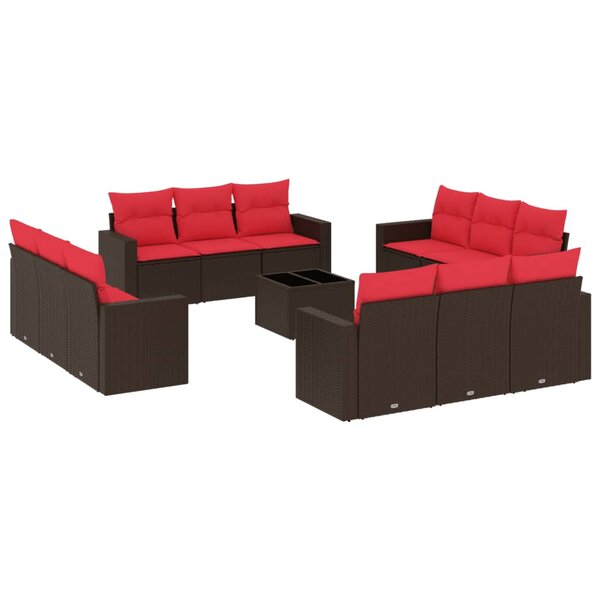 vidaXL Salon de jardin avec coussins 13 Pièces marron résine tressée