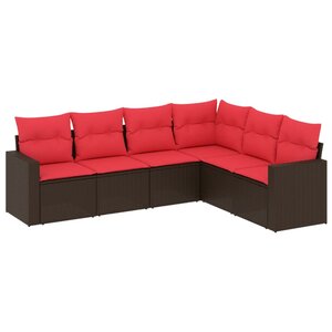 vidaXL Salon de jardin 6 Pièces avec coussins marron résine tressée