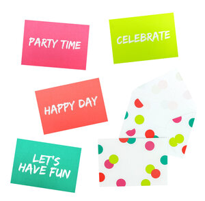 Carte d'invitation fluo avec enveloppe confettis 15cm 4 pièces