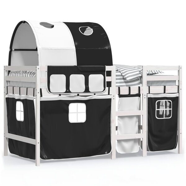 vidaXL Lit mezzanine enfants et tunnel blanc/noir 80x200cm pin massif