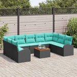 vidaXL Ensemble de canapé de jardin 10 Pièces Noir et turquoise polyrotin