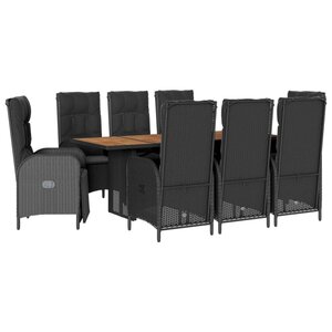 vidaXL Ensemble à manger de jardin 9Pièces coussins noir résine tressée