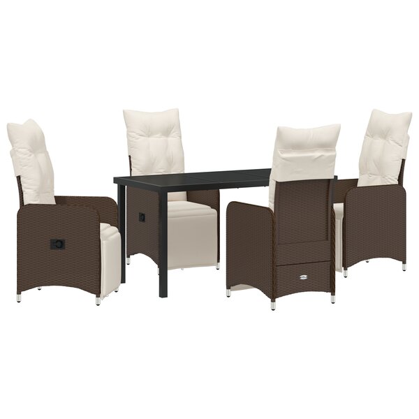 vidaXL Set de Salle à Manger de Jardin 5 Pièces avec Coussins Marron Rattan PE