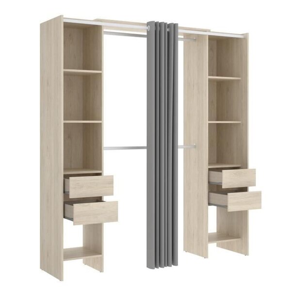 Dressing extensible avec rideau + 4 tiroirs - Décor chêne naturel 180-113 x 50 x Hauteur 205 cm